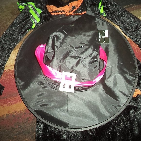 3 PC GOOD WITCH HALLOWEEN COSTUME TULLE CANDY CORN DRESS & HAT GIRLS SIZE 4-6X - Picture 6 of 6